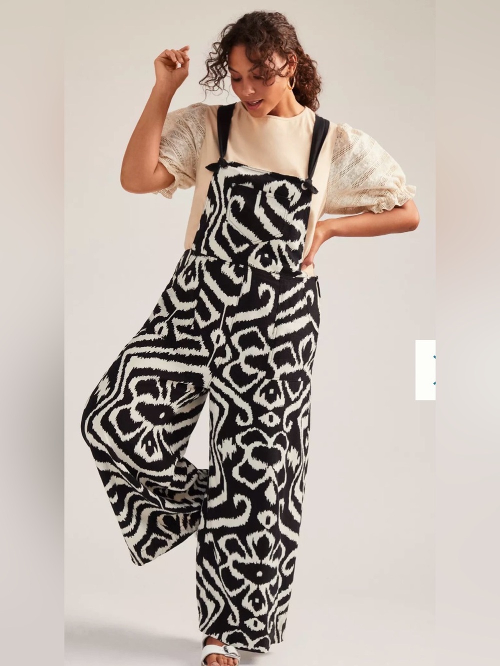 Anthropologie Constance Wide-Leg Overalls Black & White Size M - Picture 2 of 14